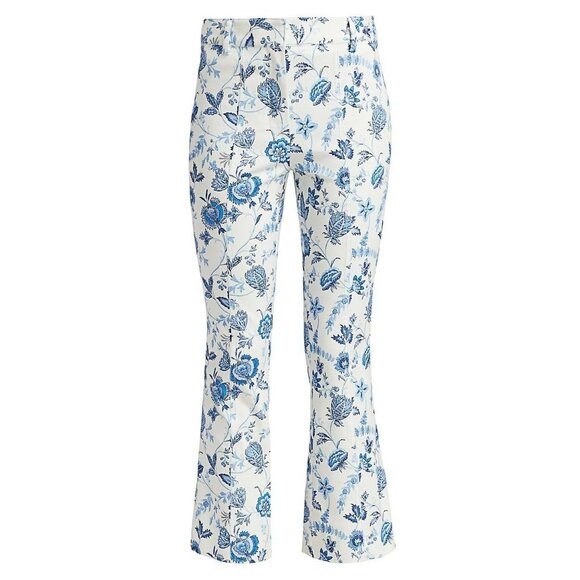 DEREK LAM 10 CROSBY Meloe White Blue Floral Stretch Twill Cropped Pants, Size 2 - Picture 6 of 16